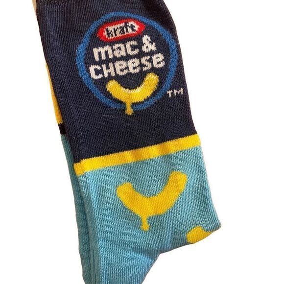 Kraft Mac & Cheese Men’s Yellow Blue Fun Print Novelty Crew Socks Shoe Size 6-12 - Picture 2 of 6